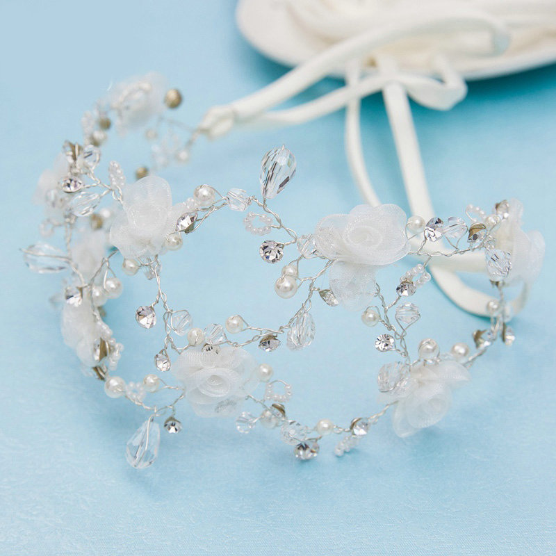 Luxury Wedding Jewelry Pearl Crystal Beads Flower Tiaras Bridal Headband Hair Hoop Accessories