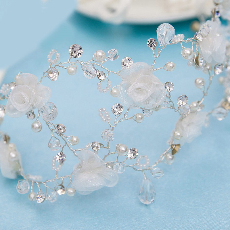 Luxury Wedding Jewelry Pearl Crystal Beads Flower Tiaras Bridal Headband Hair Hoop Accessories