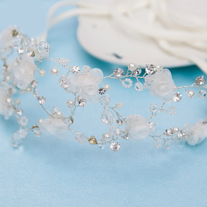 Luxury Wedding Jewelry Pearl Crystal Beads Flower Tiaras Bridal Headband Hair Hoop Accessories