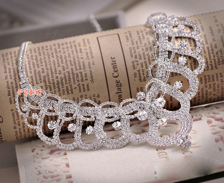 Luxury Wedding Jewelry Set for Bridal Crystal Hollow Flower Tiara & Earrings & Necklace Sets