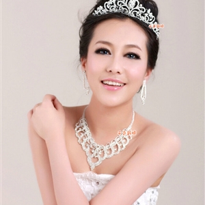 Luxury Wedding Jewelry Set for Bridal Crystal Hollow Flower Tiara & Earrings & Necklace Sets