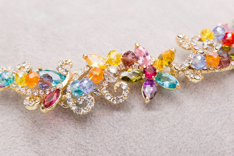 Luxury Wedding Jewelry Sets Colorful Crystal Beads Flower Tiara & Earrings & Bridal Zircon Statement Necklace