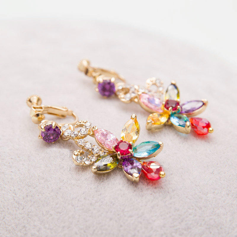 Luxury Wedding Jewelry Sets Colorful Crystal Beads Flower Tiara & Earrings & Bridal Zircon Statement Necklace