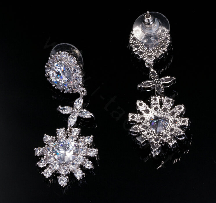 Luxury Wedding Jewelry Sets Cross Flower Stud Earrings & Bridal Diamond Zircon Statement Necklace
