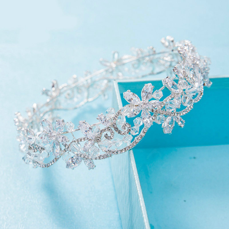 Luxury Wedding Jewelry Sets Crystal Beads Flower Tiara & Earrings & Bridal Zircon Statement Necklace