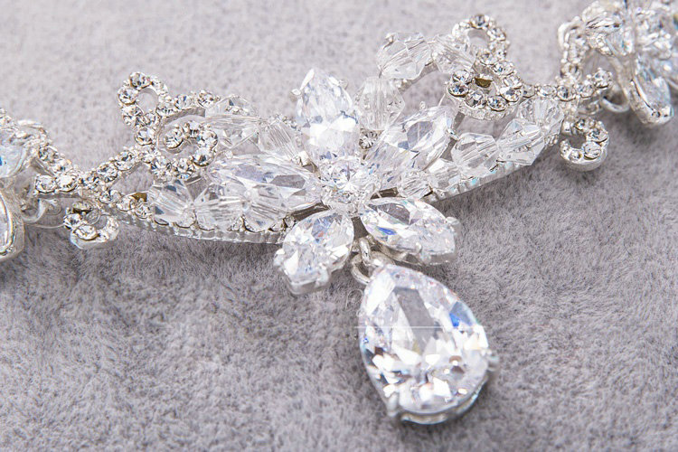 Luxury Wedding Jewelry Sets Crystal Beads Flower Tiara & Earrings & Bridal Zircon Statement Necklace