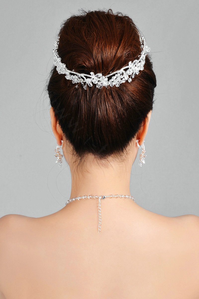 Luxury Wedding Jewelry Sets Crystal Beads Flower Tiara & Earrings & Bridal Zircon Statement Necklace