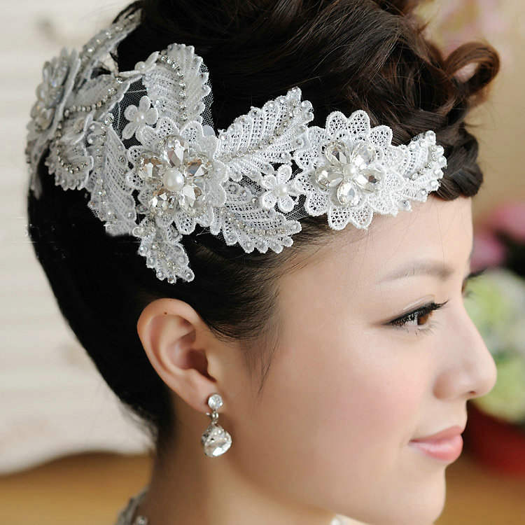 Luxury Wedding Jewelry Sets Crystal Lace Flower Headdress & Earrings & Bridal Rhinestone Necklace
