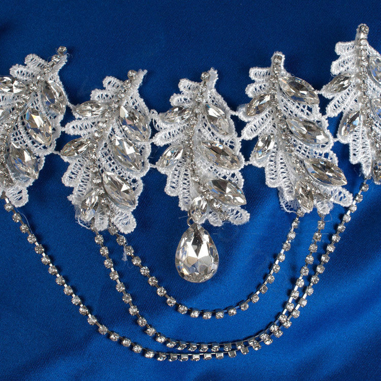 Luxury Wedding Jewelry Sets Crystal Lace Flower Headdress & Earrings & Bridal Rhinestone Necklace