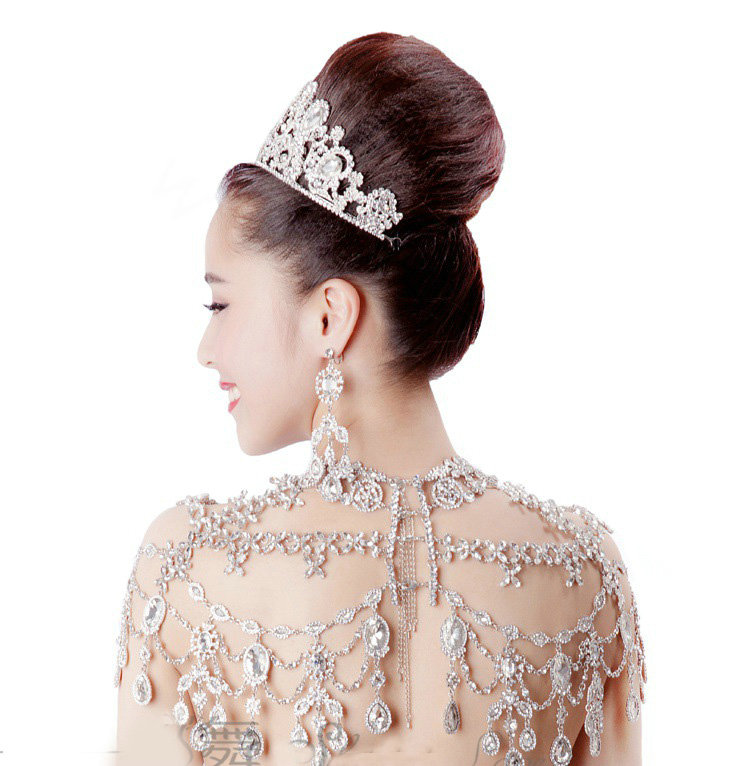 Luxury Wedding Jewelry Sets Earrings & Bridal Crystal Flower Tassel Necklace Shoulder Accessories