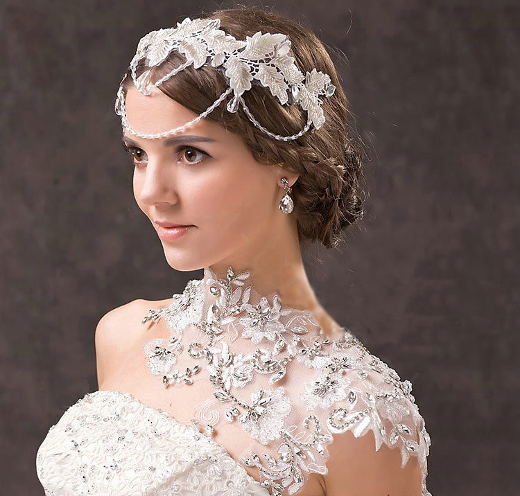 Luxury Wedding Jewelry Sets Earrings & Bridal Crystal Lace Embroidery Necklace Shoulder Accessories