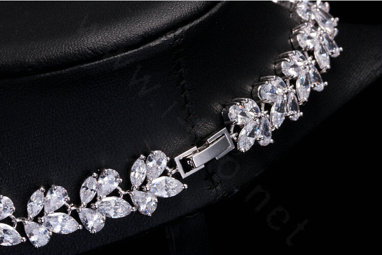Luxury Wedding Jewelry Sets Including 1 Pair Flower Stud Earrings & Bridal Zircon Statement Necklace