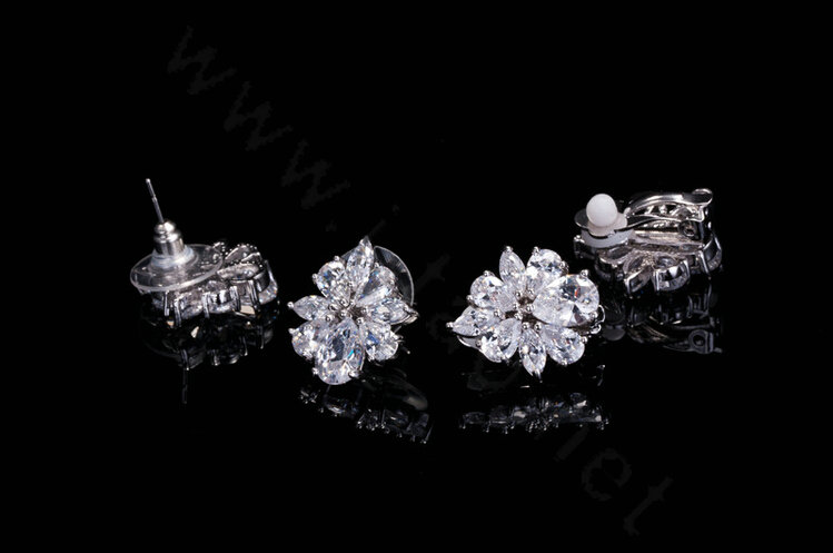 Luxury Wedding Jewelry Sets Including 1 Pair Flower Stud Earrings & Bridal Zircon Statement Necklace