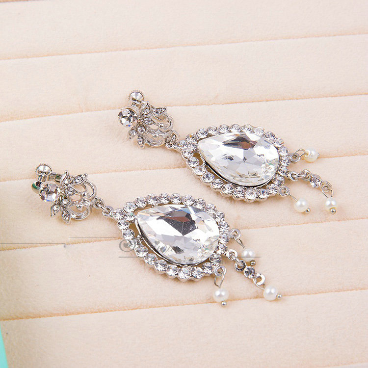 Luxury Wedding Jewelry Sets Multilayer Pearl Tassel Crystal Flower Tiara & Earrings & Bridal Necklace
