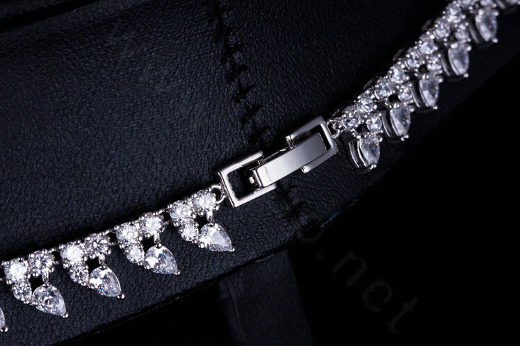 Luxury Wedding Jewelry Sets Water-drop Stud Earrings & Bridal Diamond Zircon Statement Necklace