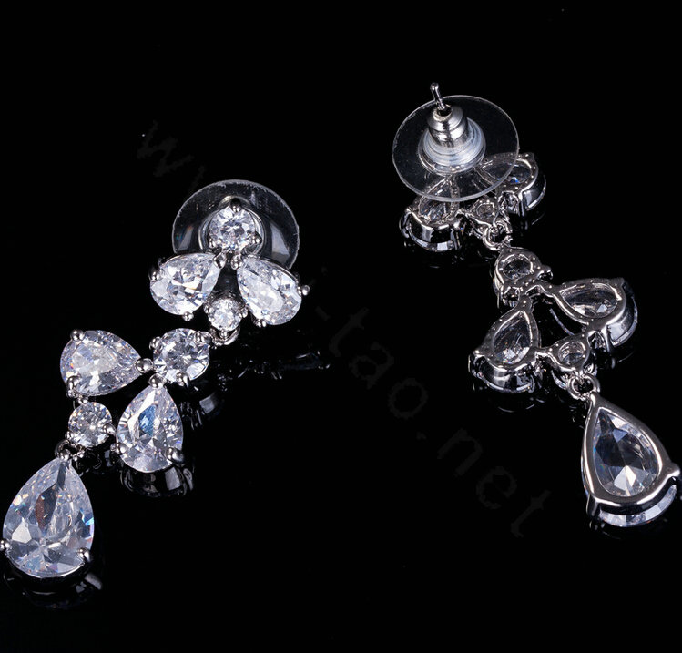 Luxury Wedding Jewelry Sets Water-drop Stud Earrings & Bridal Diamond Zircon Statement Necklace