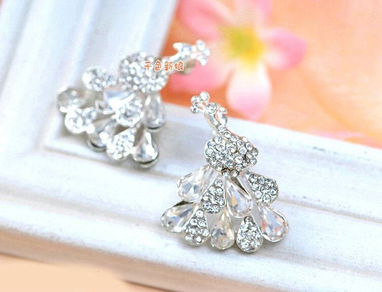 Luxury Wedding Jewelry Sets for Bridal Crystal Peacock Tiara & Earrings & Rhinestone Necklace