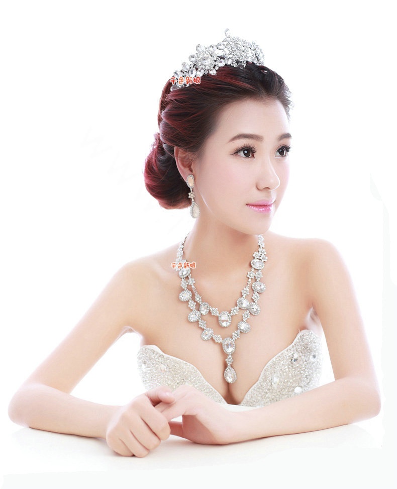 Luxury Wedding Jewelry Sets for Bridal Crystal Water-drop Tiara & Earrings & Rhinestone Necklace