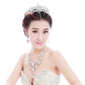 Luxury Wedding Jewelry Sets for Bridal Crystal Water-drop Tiara & Earrings & Rhinestone Necklace