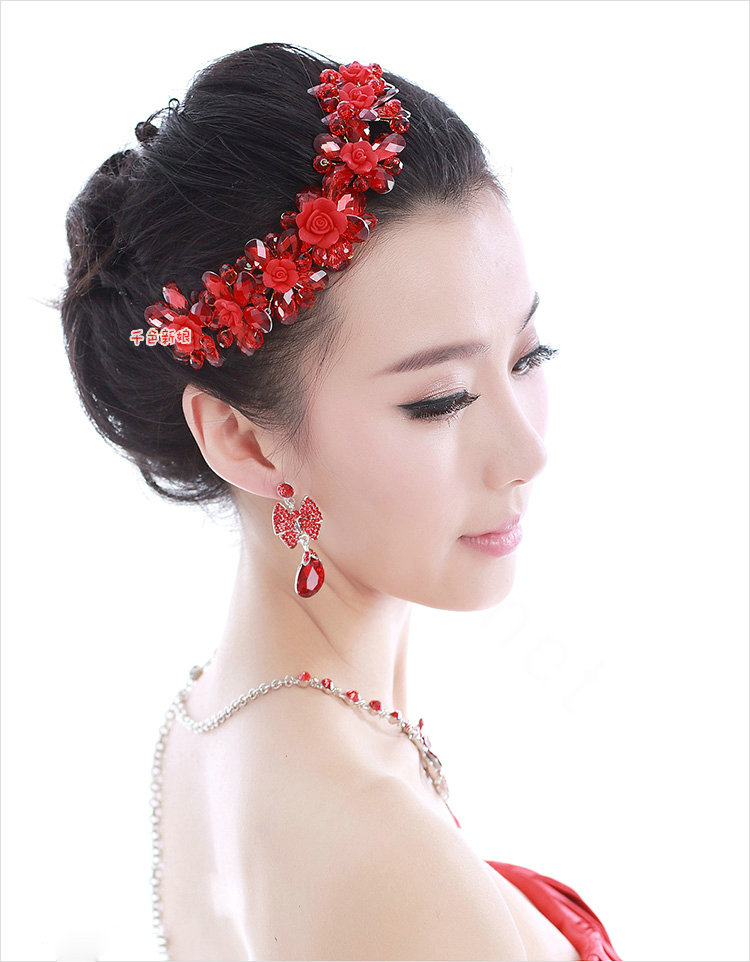 Luxury Wedding Jewelry Sets for Bridal Red Crystal Flower Tiara & Earrings & Butterfly Necklace