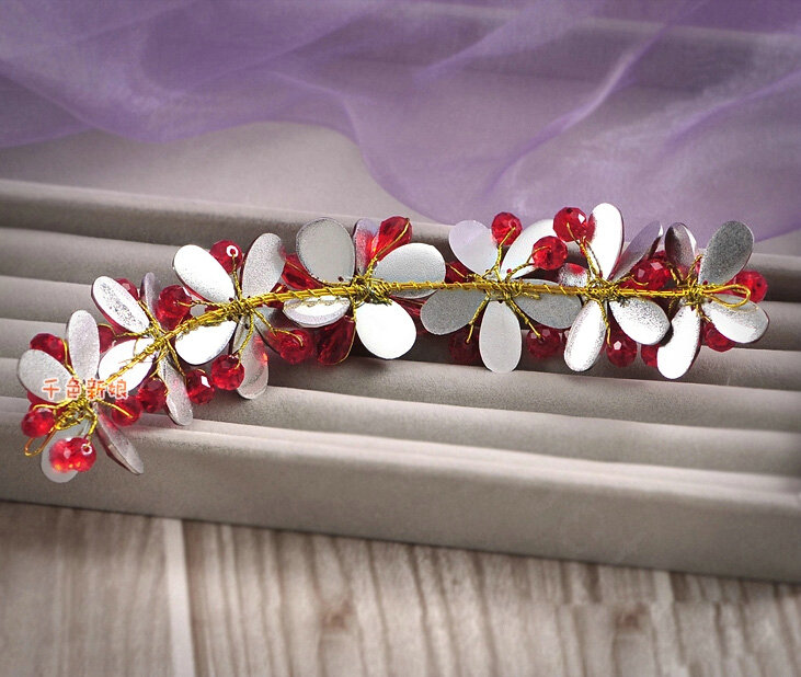 Luxury Wedding Jewelry Sets for Bridal Red Crystal Flower Tiara & Earrings & Butterfly Necklace