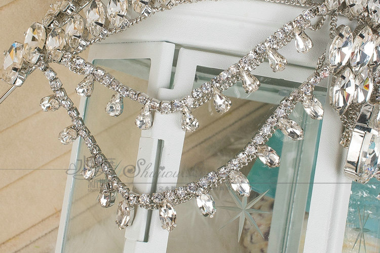 Luxury Wedding Jewelry Water-drop Tassel Crystal Tiaras Bridal Headband Rhinestone Hair Accessories