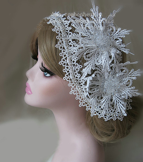 New High Quality Mesh Hairwear Crystal beads Lace Flower Bridal Hair Headband Wedding Hair Accessories