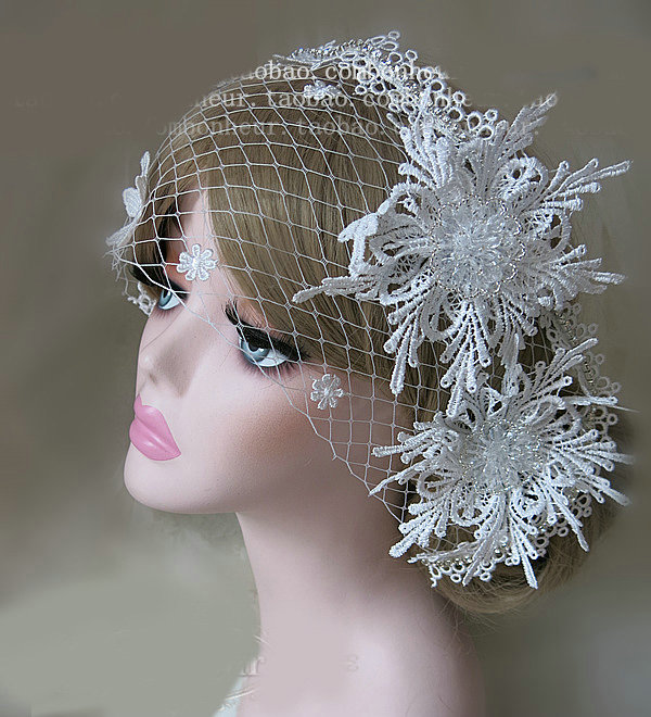New High Quality Mesh Hairwear Crystal beads Lace Flower Bridal Hair Headband Wedding Hair Accessories