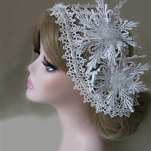 New High Quality Mesh Hairwear Crystal beads Lace Flower Bridal Hair Headband Wedding Hair Accessories