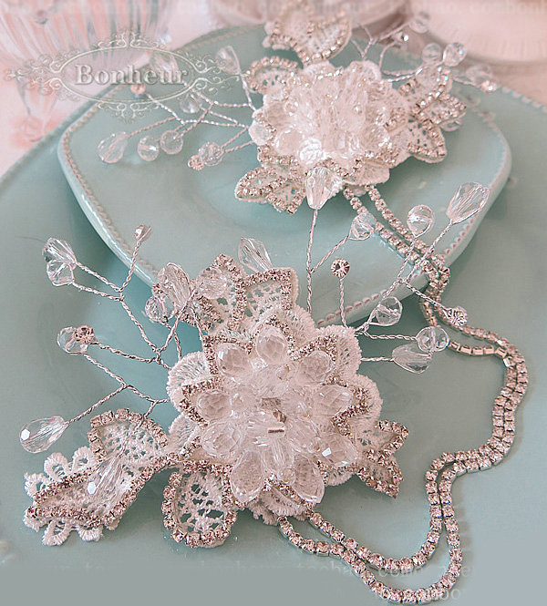 New Unique Crystal beads Hairwear Bridal Lace Flower Hair Headband Wedding Hair Accessories