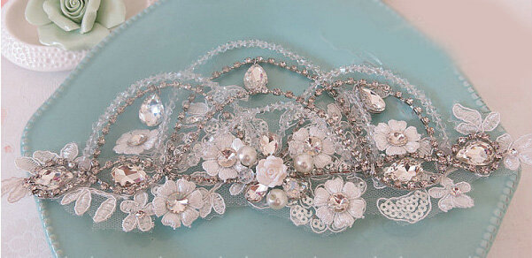 New Unique Crystal beads Hairwear Bridal Pearl Lace Flower Hair Headband Wedding Hair Accessories