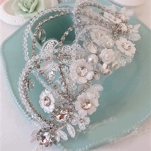 New Unique Crystal beads Hairwear Bridal Pearl Lace Flower Hair Headband Wedding Hair Accessories