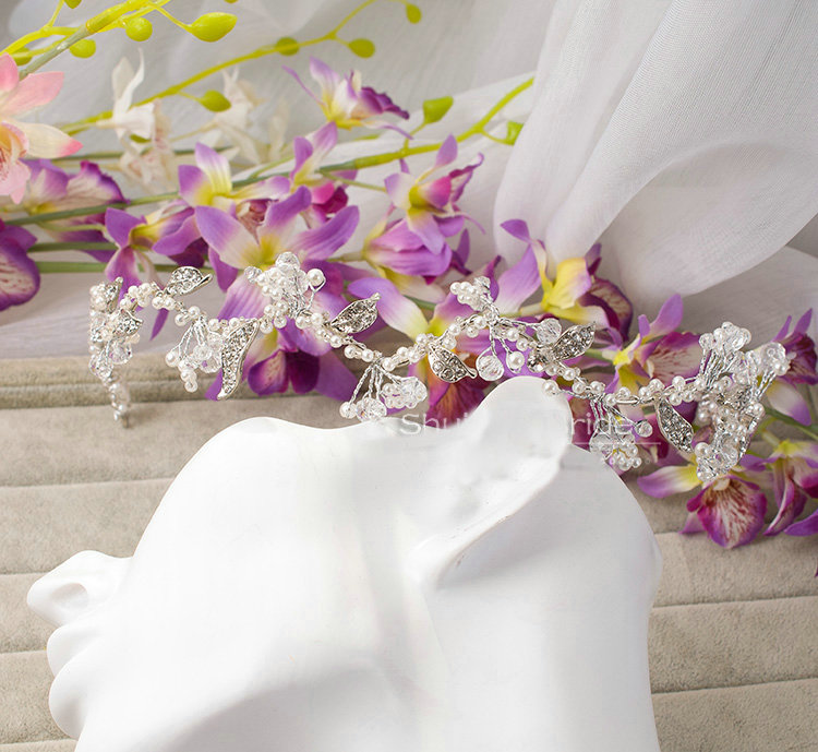 Retro Wedding Jewelry Flower Pearl Crystal Beads Tiaras Bridal Rhinestone Hair Headband Accessories