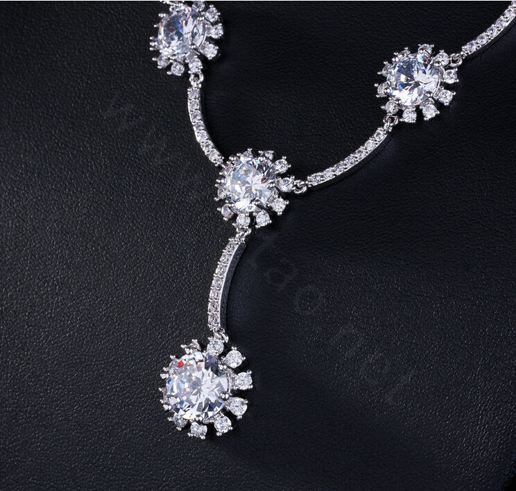 Simple Banquet Wedding Jewelry Sets Sun flower Diamond Earrings & Bridal Zircon Necklace