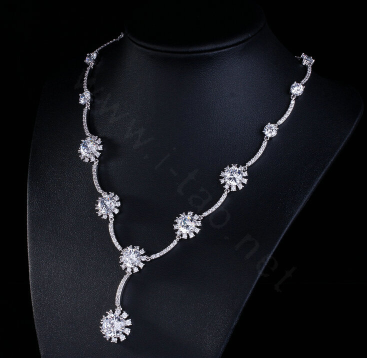Simple Banquet Wedding Jewelry Sets Sun flower Diamond Earrings & Bridal Zircon Necklace