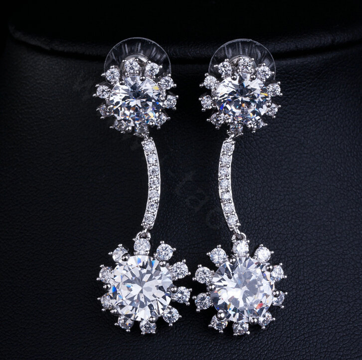 Simple Banquet Wedding Jewelry Sets Sun flower Diamond Earrings & Bridal Zircon Necklace