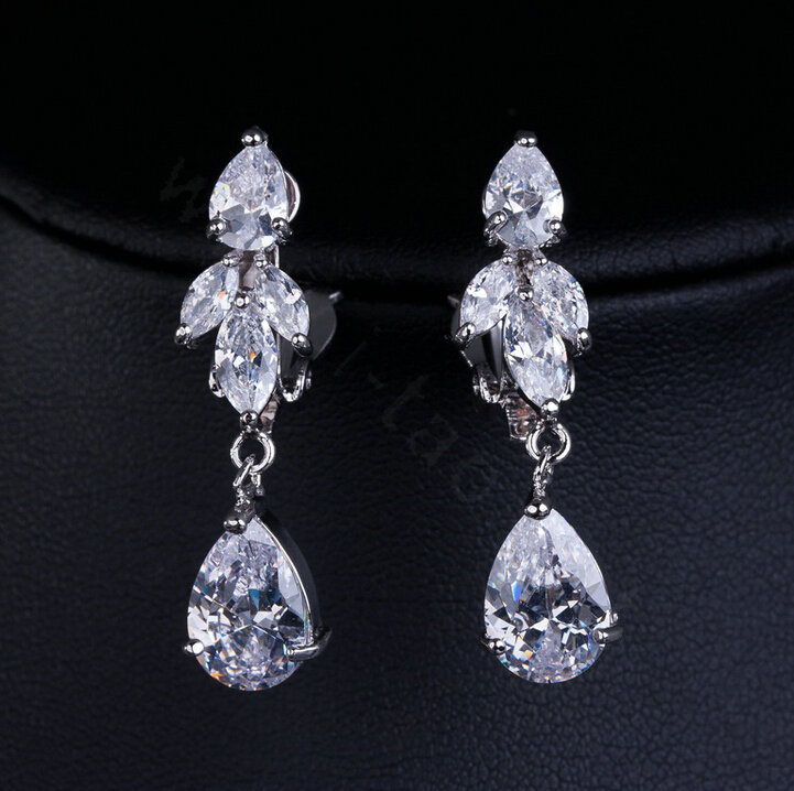 Simple Banquet Wedding Jewelry Sets Water-drop Flower Diamond Earrings & Bridal Zircon Necklace