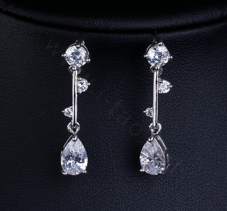 Simple Elegant Banquet Wedding Jewelry Sets Flower Diamond Earrings & Bridal Zircon Pendant Necklace