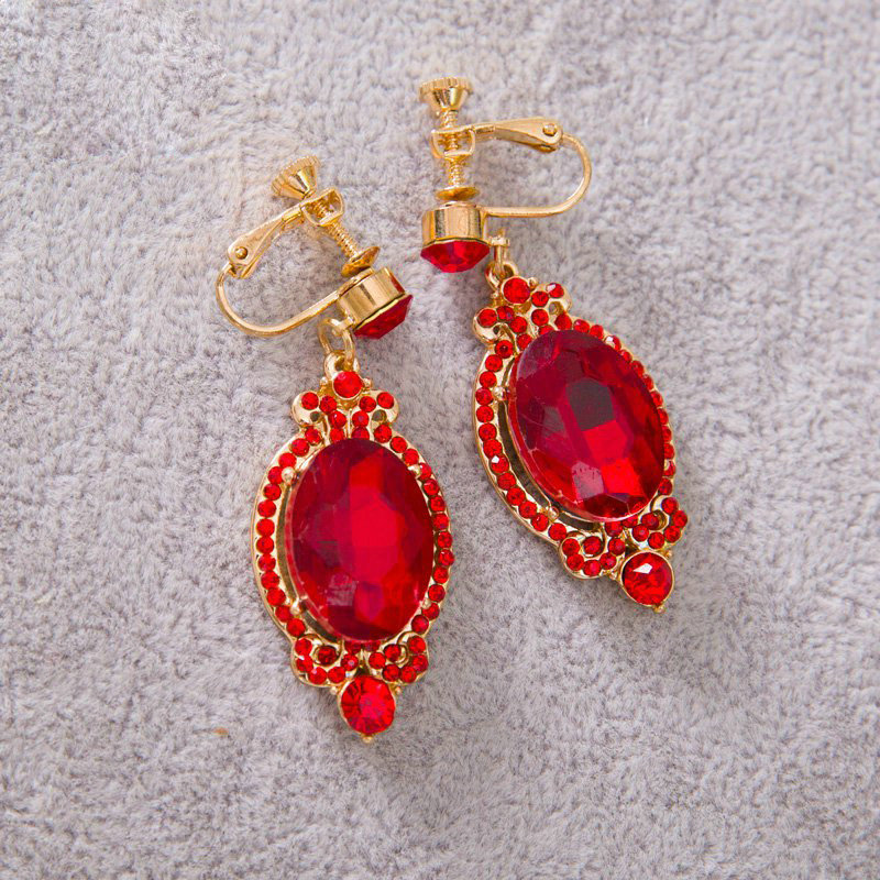 Simple Retro Wedding Jewelry Sets Red Crystal Earrings & Bridal Statement Necklace