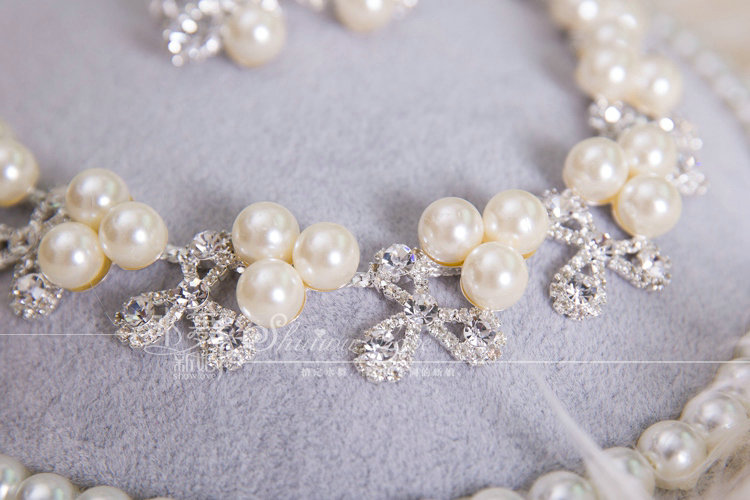 Simple Wedding Jewelry Sets Pearl Flower Crystal Tiara & Earrings & Bridal Rhinestone Necklace