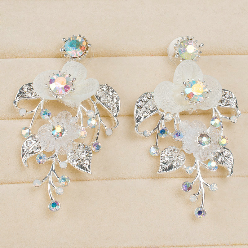 Unique Fashion Wedding Jewelry Sets AB Crystal Floral Earrings & Bridal Rhinestone Necklace