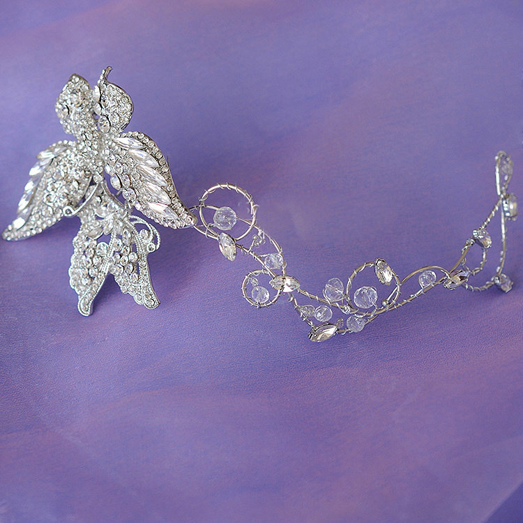 Unique Fashion Wedding Jewelry Sets Crystal Butterfly Tiara & Earrings & Bridal Rhinestone Necklace