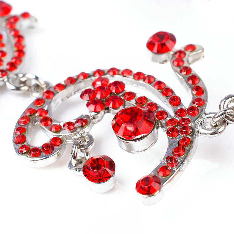 Unique Fashion Wedding Jewelry Sets Red Crystal Flower Earrings & Bridal Tassel Rhinestone Necklace