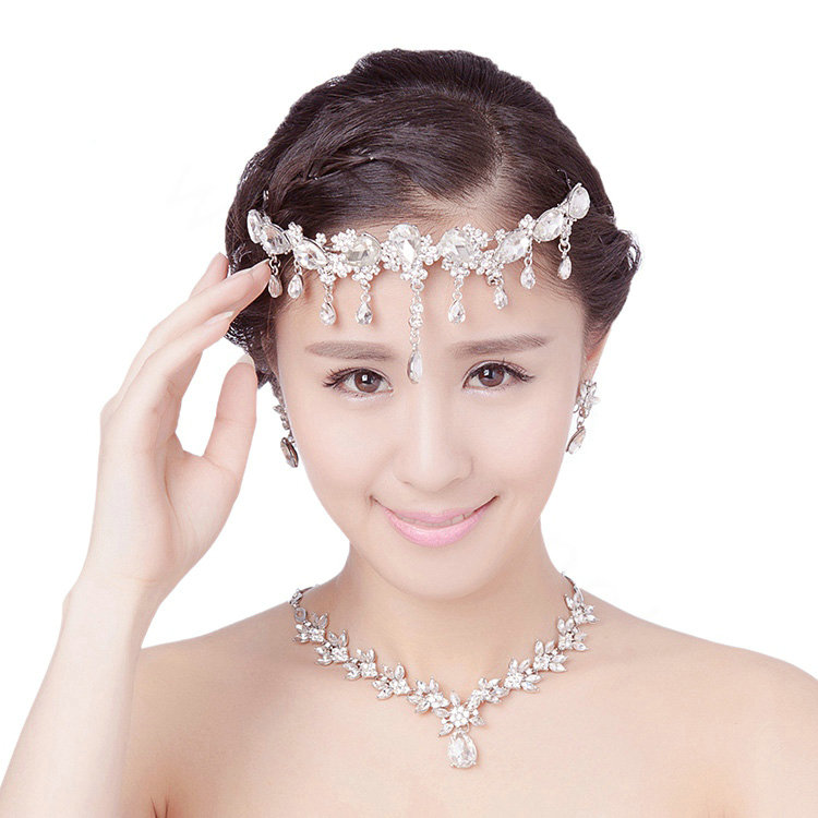 Unique Wedding Jewelry Sets Flower Crystal Tassel Tiara & Earrings & Bridal Rhinestone Necklace