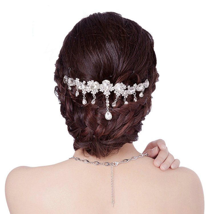 Unique Wedding Jewelry Sets Flower Crystal Tassel Tiara & Earrings & Bridal Rhinestone Necklace