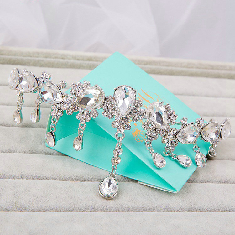Unique Wedding Jewelry Sets Flower Crystal Tassel Tiara & Earrings & Bridal Rhinestone Necklace