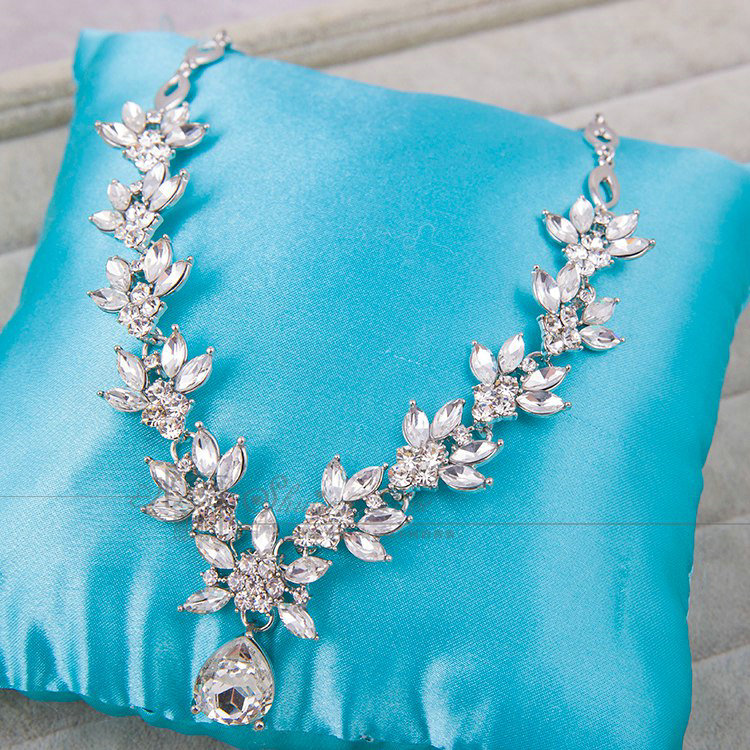 Unique Wedding Jewelry Sets Flower Crystal Tassel Tiara & Earrings & Bridal Rhinestone Necklace