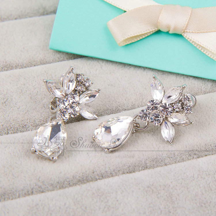 Unique Wedding Jewelry Sets Flower Crystal Tassel Tiara & Earrings & Bridal Rhinestone Necklace