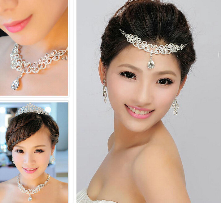 Unique Wedding Jewelry Sets Swan Flower Crystal Tiara & Earrings & Bridal Rhinestone Necklace