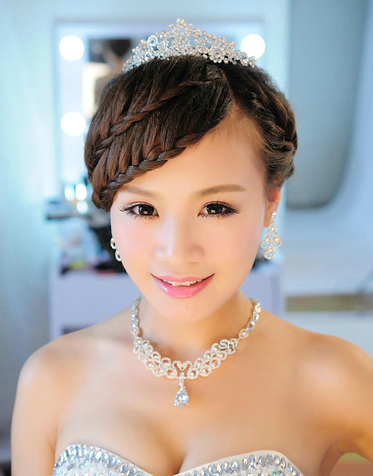 Unique Wedding Jewelry Sets Swan Flower Crystal Tiara & Earrings & Bridal Rhinestone Necklace